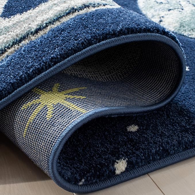 SAFAVIEH Carousel Kids Collection Runner Rug - 2' x 8', Navy & Ivory, Non-Shedding & Easy Care, Ideal for High Traffic Areas for Boys & Girls in Playroom, Nursery, Bedroom (CRK103N)