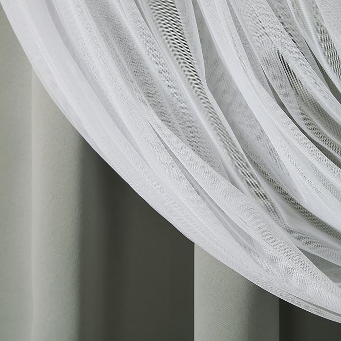 TOWN & COUNTRY LUXE Talia Double Layer Indoor Curtains, Sheer and Room Darkening Blackout, Grommet Top, Energy Efficient, 2-Pack Set, 52"x108", Soft Grey