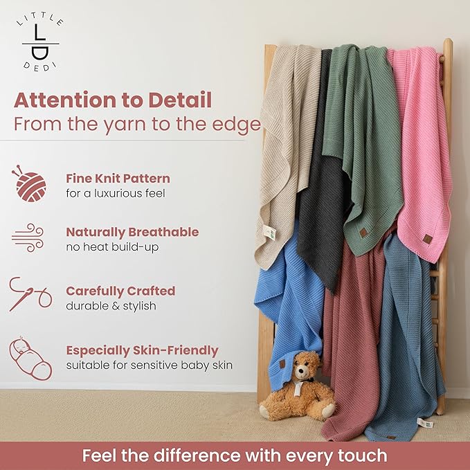 Baby Soft Knitted Blanket, 31 x 39 in, Dusky Pink, Soft & Breathable, Oeko-Tex Certified, Lightweight & Cuddly, Perfect for Newborns, Toddlers, Cot, Pram & Baby Room