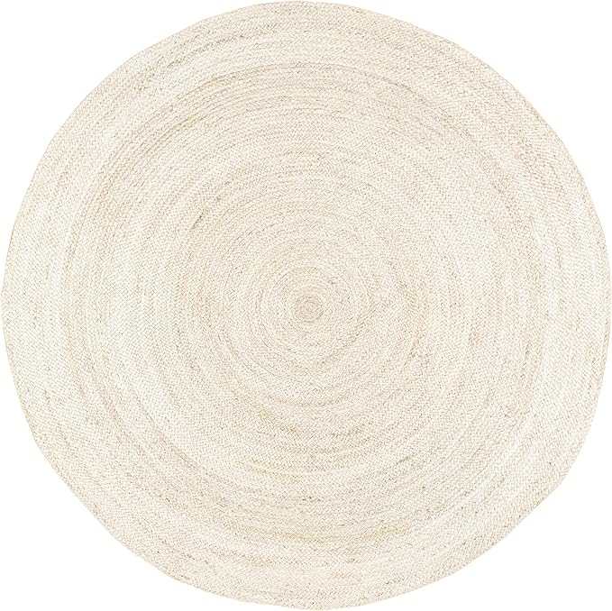 nuLOOM 8 Round Rigo Jute Hand Woven Area Rug, Off White, Solid Farmhouse Design, Natural Fiber, For Bedroom, Living Room, Dining Room, Hallway, Office, Kitchen, Entryway