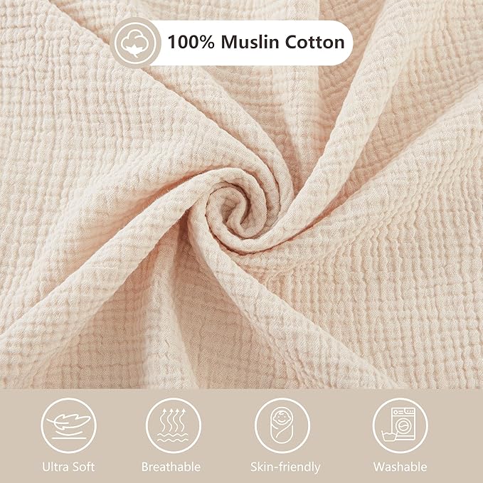 Bearmoss Bassinet Sheets - 2 Pack Muslin Cotton Bassinet Sheets Fits Oval and Rectangle Bassinet Mattress, Breathable and Skin-Friendly for Baby Boy and Girl (Pale Grey&Sand Beige)