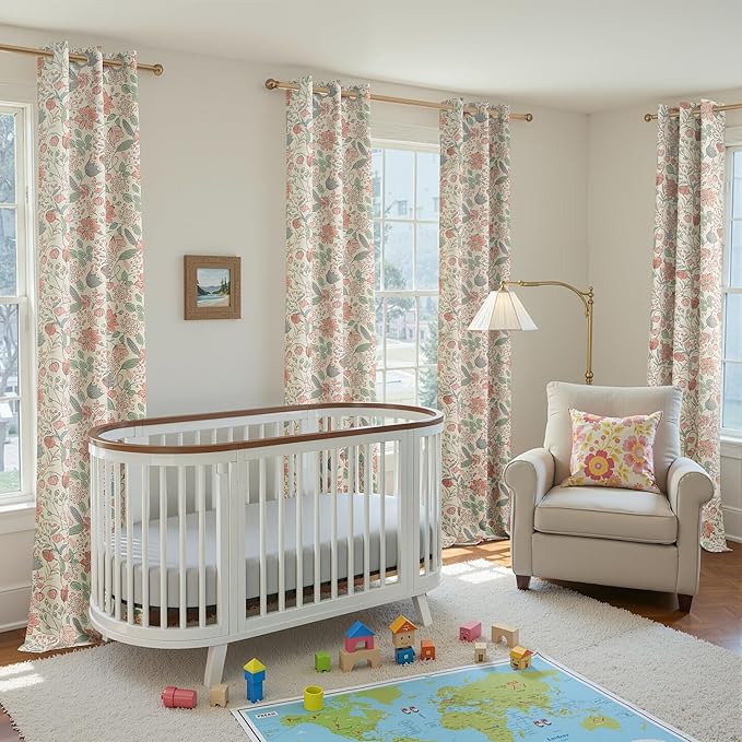 jinchan Nursery Curtains 95% Blackout Pink 90 Inch Long, Spring Floral Curtains for Girls Room, Farmhouse Country Drapes for Living Room, Room Darkening Window Treatments Grommet Top Set 2 Panels