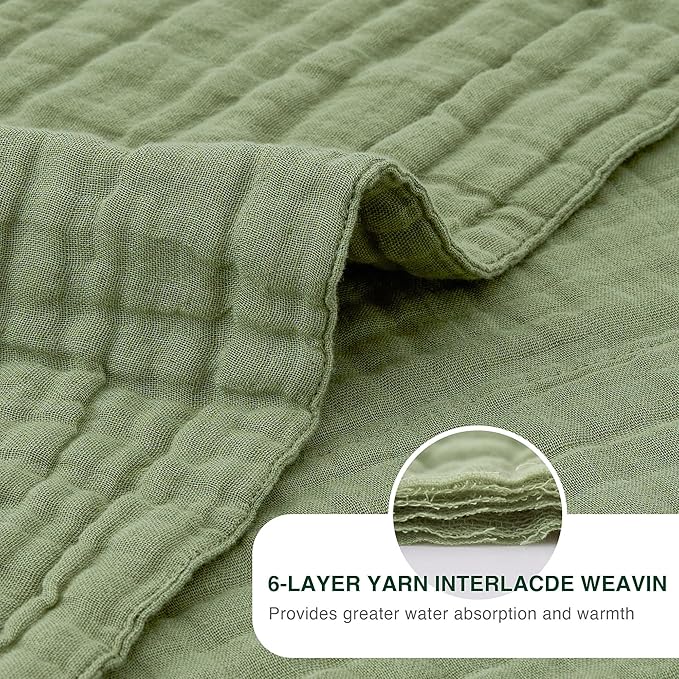 Love's cabin 6 Layer 100% Cotton Muslin Blanket, 108"x90" Muslin King Size Blanket for Bed Couch, Lightweight and Breathable Cotton Gauze for Adult, Sage Green
