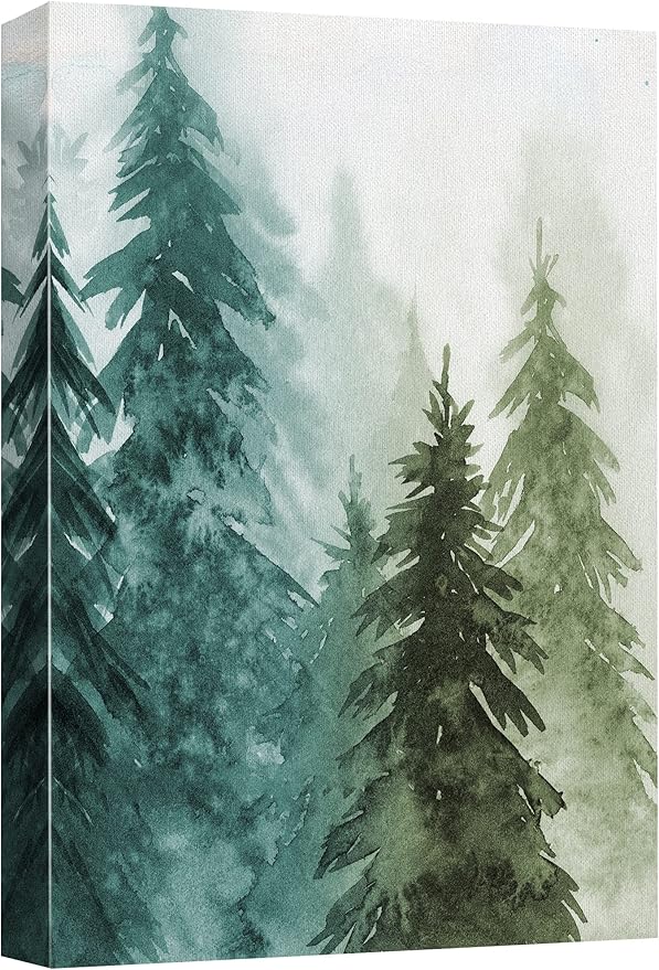 SIGNWIN Canvas Print Wall Art Woodland Nursery Decor Green & Teal Watercolor Forest Pine Trees Floral Nature Illustrations Modern Chic Dramatic Multicolor for Living Room, Bedroom, Office - 16"x24"