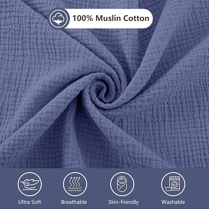 Bearmoss Bassinet Sheets - 2 Pack Muslin Cotton Bassinet Sheets Fits Oval and Rectangle Bassinet Mattress, Breathable and Skin-Friendly for Baby Boy and Girl (Blue Moon&Royal Blue)