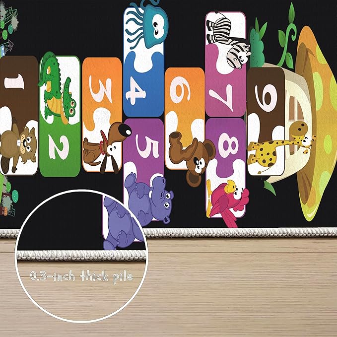 Hopscotch Rug,2.7x8ft ABC Carpet,Children's Play Runner Carpet,Soft,Non-Slip,Durable,for Bedrooms,Living Rooms,Daycare Centers,Nurseries,Playrooms Black