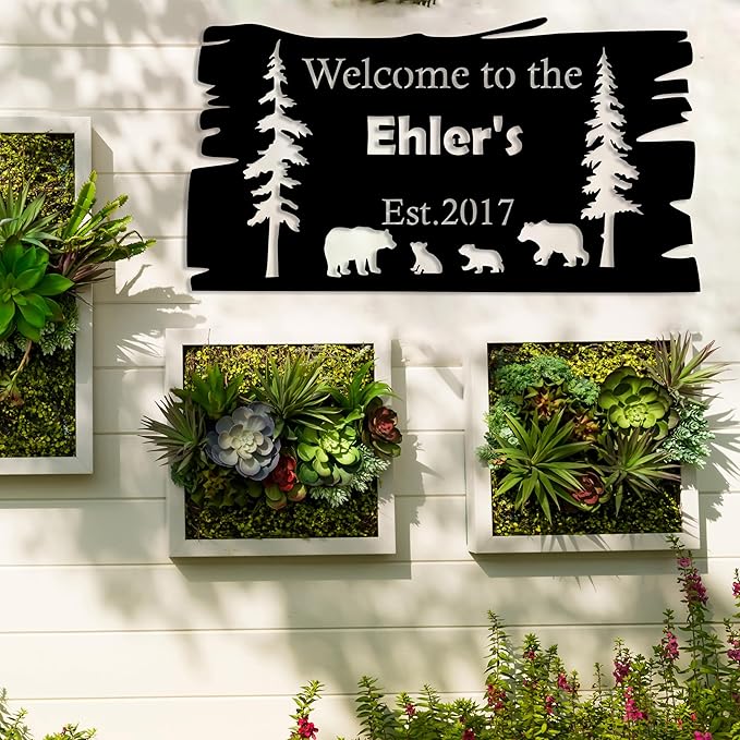 Custom Bear Metal Wall Sign, Personalized Cabin Sign, Bear Family In Woods Cabin Sign, Custom Family Name Bear Decor, Outdoor Metal Sign, Ranch Sign, Man Cave Decor