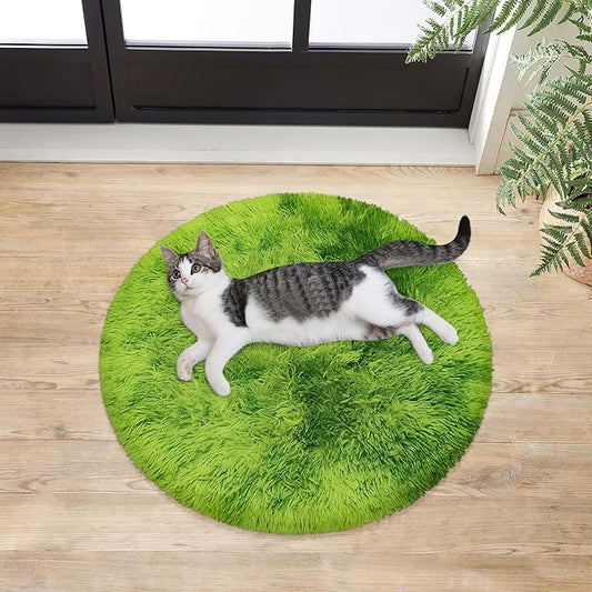 2 ft Small Green Grass Round Rugs for Bedroom,Tie Dyed Green Circle Rug Fluffy Fuzzy Round Carpet Shag for Boys Bedroom Girls Room Kids Playroom Nursery Room Decor Aesthetic