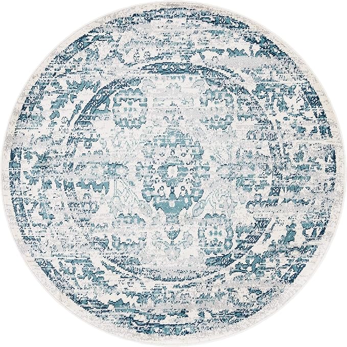 Rugs.com Charleston Collection Rug – 5 Ft Round Ivory Low-Pile Rug Perfect for Kitchens, Dining Rooms