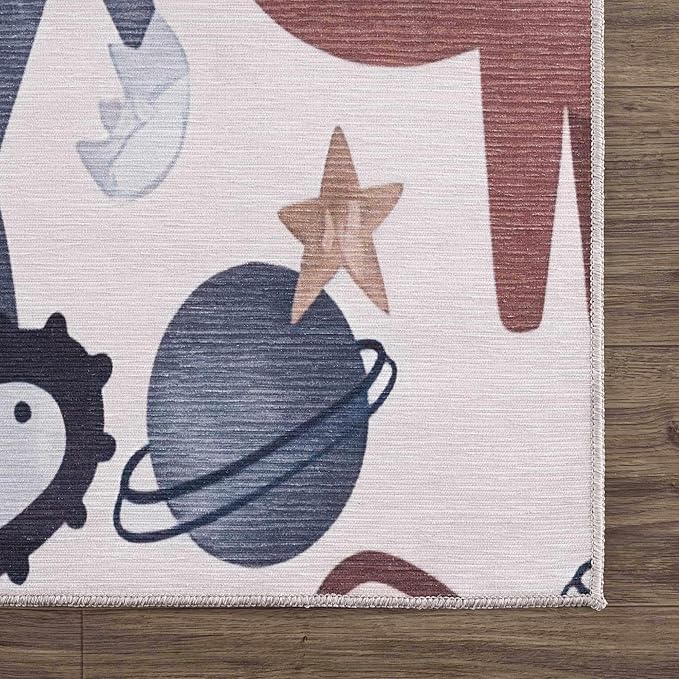 Hauteloom Libra Living Room, Bedroom Machine Washable Area Rug - Dinosaur, Car - Beige, Brown, Terracotta - 5'3" x 7'3"