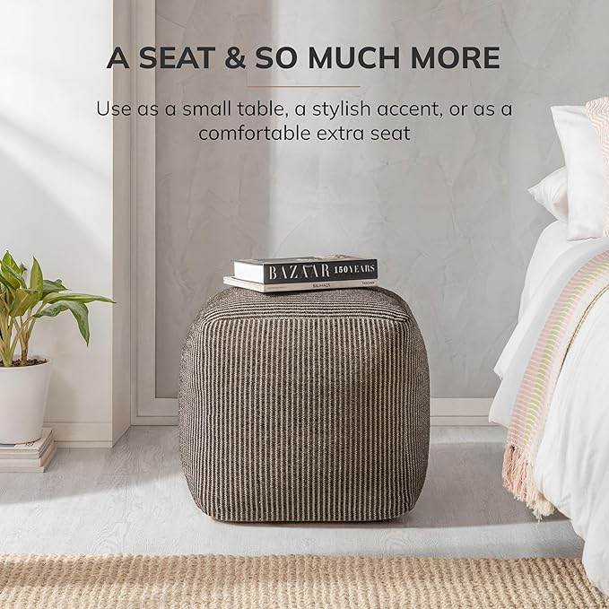 Anji Mountain 100% Handmade & Handcrafted Comfortable Home Décor Pouf Ottoman Footrest for Living Room, Bedroom, Nursery, Kidsroom, Patio Furniture - (20" x 20" x 20" - Mocha Bisque)