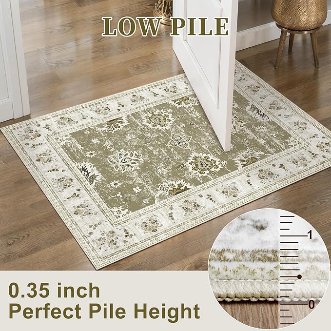 Tangsoo Floral Area Rug 8x10 Washable Vintage Carpet, Non-Slip Low Pile Large Rug for Living Room, Bedroom, Dining Room, Farmhouse, Kids Room Soft Distressed Boho Accent Rug for Home Décor
