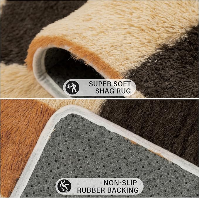 Checkered Rug 8x10 for Living Room, Colorful Modern Shag Rug Washable Non-Slip Large Area Rug Super Soft Indoor Fuzzy Carpet Fluffy Rugs for Bedroom Home Aesthetic Decor