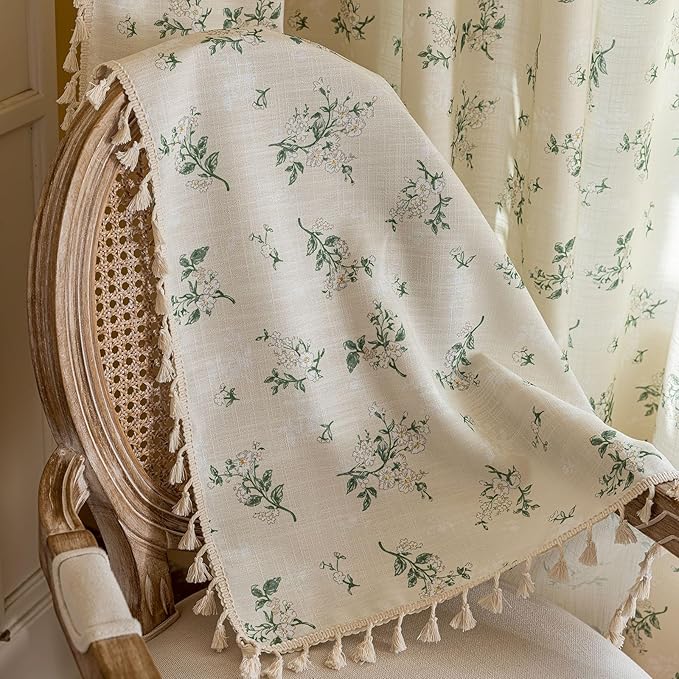 OYX Sage Green Spring Floral Curtains 84 Inch Length 2panels for Living Room, French Country Vintage Light Filtering Patterned Aesthetic Drapes for Bedroom, Rod Pocket Decor Window Treatment Curtains