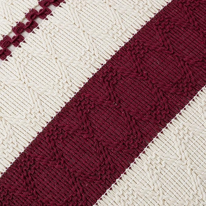 Fancy Homi Set of 2 Burgundy Boho Decorative Throw Pillow Covers 16x16 Inch for Couch Bed Sofa, Aesthetic Modern Farmhouse Christmas Room Decor, Soft Cotton Cute Textured Wind Red Cushion Case