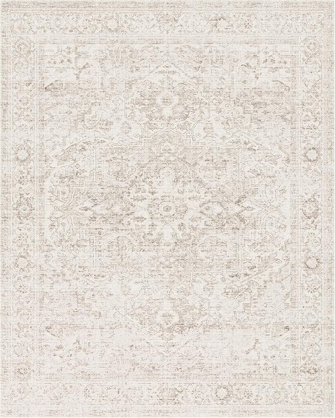 FMFUNCTEX Entryway Rug 2x3 Washable Beige Vintage Distressed Oriental Door Mat Non Slip Low Pile Indoor Carpet Soft Retro Small Throw Area Rugs for Entry Way Entrance Bedroom Kitchen Bathroom Laundry