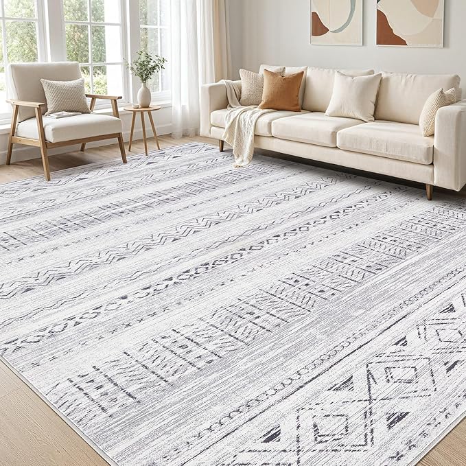 Area Rugs for Living Room Washable Living Room Rug Soft Neutral Indoor Floor Carpet Non-Slip Stain Resistant Modern Boho Rugs for Bedroom Dining Room Kids Room Nursery Office Home Dark Grey