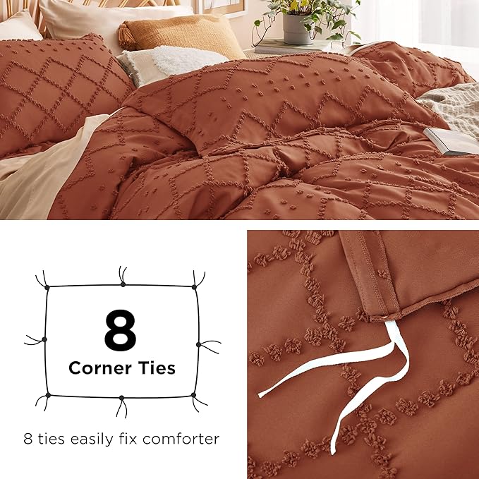 Bedsure Boho Duvet Cover Full Size - Terracotta Breathable & Soft Boho Bedding, Machine Washable Comforter Cover for All Seasons, Includes 1 Duvet Cover 80"x90" with 2 Pillow Shams & Zipper Closure