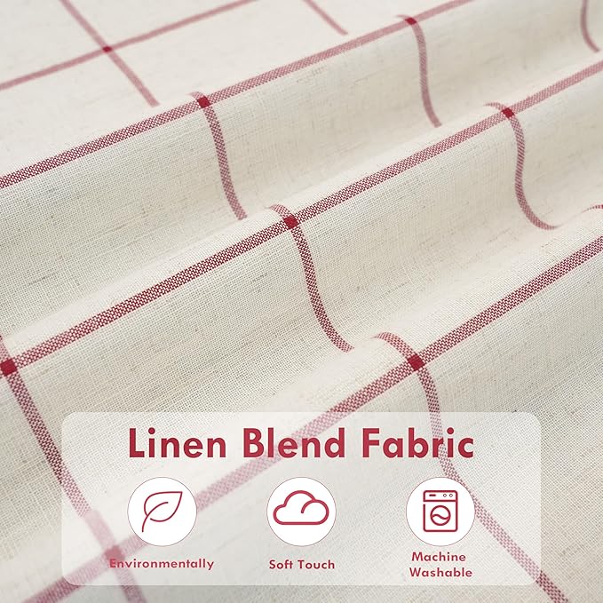 DriftAway 2 Panels 100% Blackout Windowpane Plaid Linen Curtains Double Layer Drapes for Bedroom 84 Inches Long Farmhouse Thermal Insulated 3.25 Inch Rod Pocket Back Tab for Living Room Red