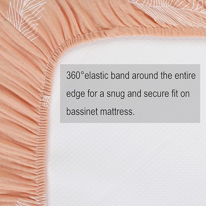 Onacosht Muslin Bassinet Sheets 3 Pack, 100% Cotton Baby Fitted Sheet 33" X 17" for Standard Rectangle Round Oval and Hourglass Bassinet Mattress, Pink and Feather