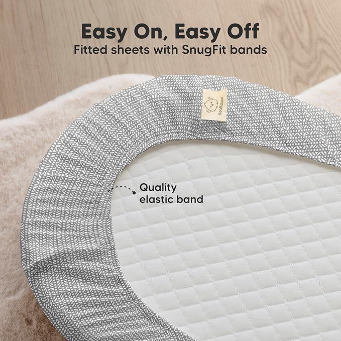2-Pack Organic Bassinet Sheets for Girls, Boys - 100% Cotton Bassinet Mattress Sheets Compatible with Halo Bassinest Swivel Sleeper, Graco, Baby Delight, Chicco, Unisex Fitted Bassinet Sheets (Nordic)