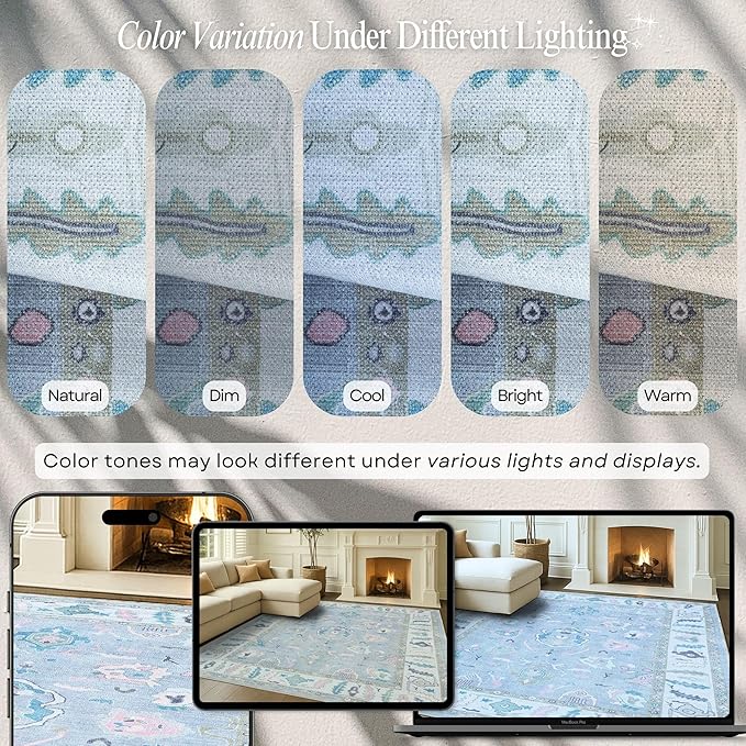Fame Rugs Lavender Modern Oushak Rug 10x13, Vintage Turkish Colorful Oriental Washable Antique Inspired Oversize Area Rugs, Luxury Living Room Bedroom (386PBL, 10' x 13')