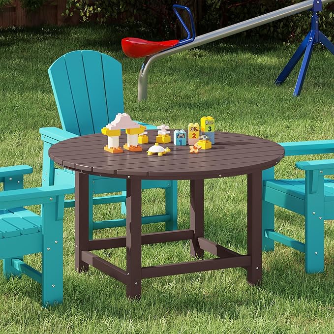Costaelm Kids Dinner Table, Toddler Play Desk Student Desk Outdoor Childrens Picnic Tables for Children Arts & Crafts, Snack Time, Multi-Activity Table for Ages 2-8 in Home/Outside, Dark Brown
