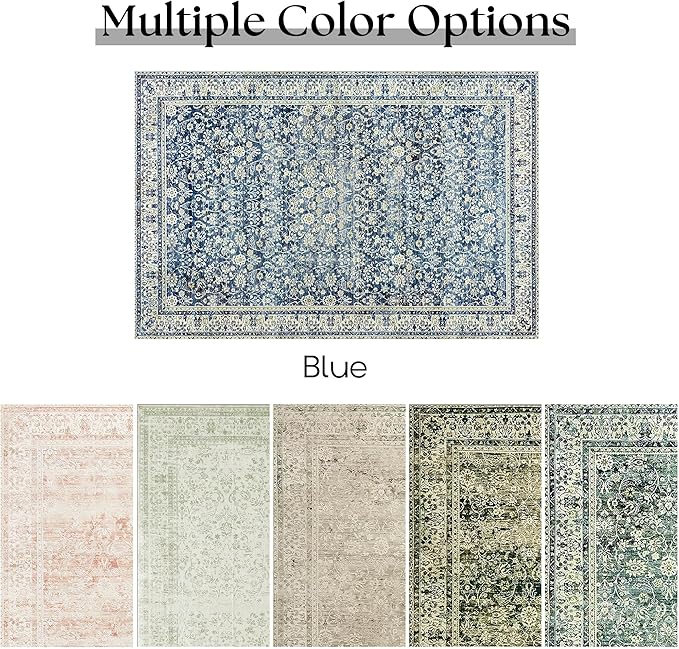 Blue Kitchen Rugs Small Entryway Door Mat Non Slip Washable Boho Vintage Area Rug 2x3