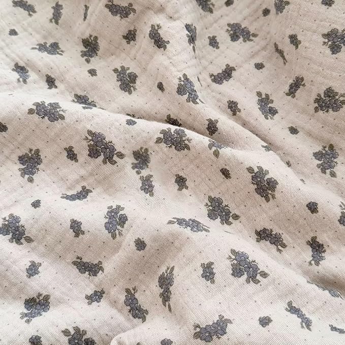 BuLuTu Shabby Chic Floral Baby Blanket 47x51 Inch, Double-Layer Muslin Cotton Blanket for Toddler Girls Boys, 100% Cotton Large Baby Quilt, Blue Orchid Print Nursery Blankets