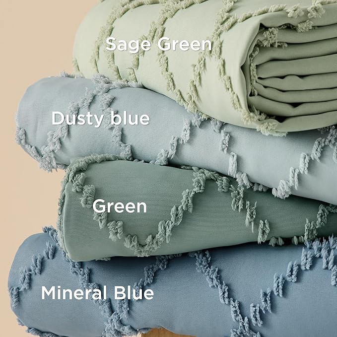 Bedsure Boho Twin Duvet Cover Size - Mineral Blue Breathable & Soft Boho Bedding, Machine Washable Comforter Cover for All Seasons, Includes 1 Duvet Cover 68"x90" with 1 Pillow Sham & Zipper Closure