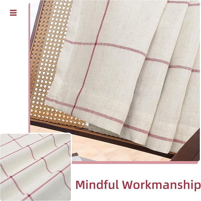 DriftAway 2 Panels 100% Blackout Windowpane Plaid Linen Curtains Double Layer Drapes for Bedroom 96 Inches Long Farmhouse Thermal Insulated 3.25 Inch Rod Pocket Back Tab for Living Room Red