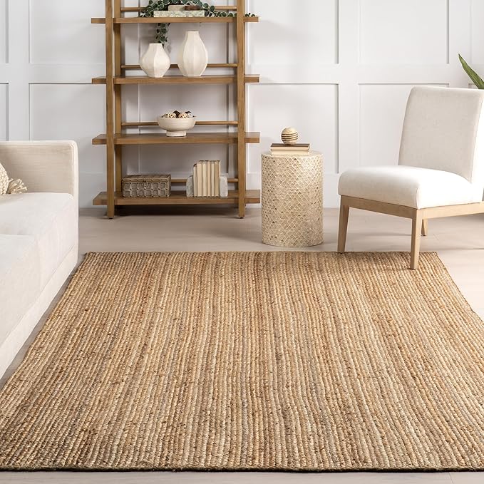 nuLOOM 2x12 Rigo Jute Hand Woven Area Rug, Natural, Solid Farmhouse Design, Natural Fiber, For Bedroom, Living Room, Dining Room, Hallway, Office, Kitchen, Entryway
