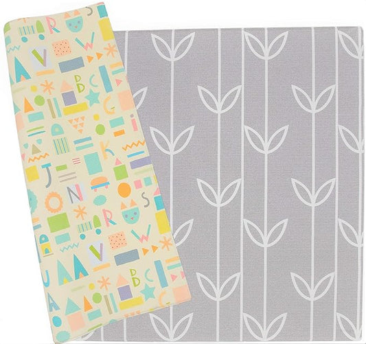 Baby Care Play Mat (Medium, Sea Petals - Grey) 73’’ x 49’’ Original One-Piece Reversible Rollable Waterproof Play Mat for Infants, Babies, Toddler, and Kids