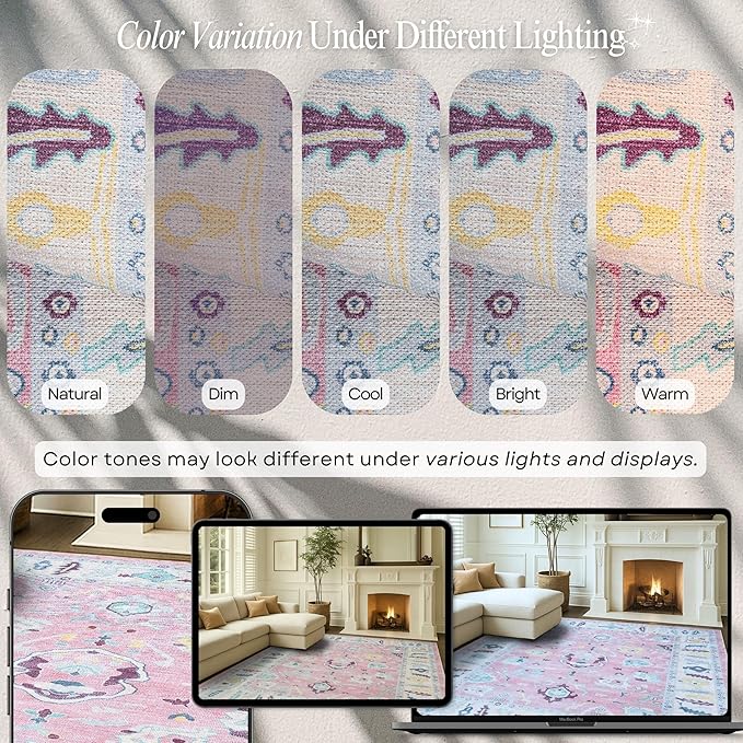 Fame Rugs Pink Modern Oushak Rug 2'6"x13, Vintage Turkish Colorful Oriental Antique Inspired Long Runner Rugs, Luxury Living Room Bedroom (385PB, 2'6" x 13')
