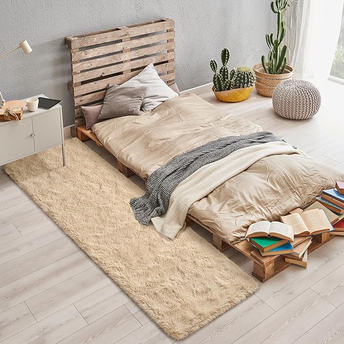 BENRON Soft Runner Rugs for Bedroom 2x8, Washable Long Runners for Hallway Entryway Kitchen Dorm, Fluffy Throw Rug for Kids Girls Room Decor Photo Prop, Light Tan