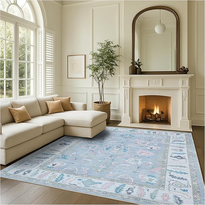 Fame Rugs Lavender Modern Oushak Rug 6x9, Vintage Turkish Colorful Oriental Antique Inspired Washable Large Area Rugs, Luxury Living Room Bedroom (386PBL, 6' x 9')