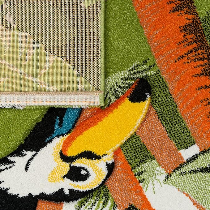 Paco Home Kids Rug for Nursery with Jungle Animals on Safari in Green, Size: 3'11" x 5'7"