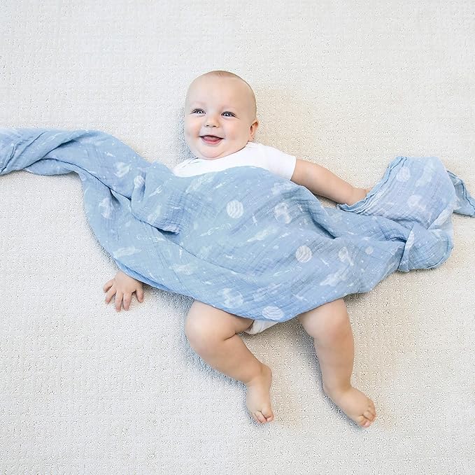 aden + anais Essentials Swaddle Blanket, Boutique Muslin Blankets for Girls & Boys, Baby Receiving Swaddles, Ideal Newborn & Infant Swaddling Set, Perfect Shower Gifts, 4 Pack, Space Explorers