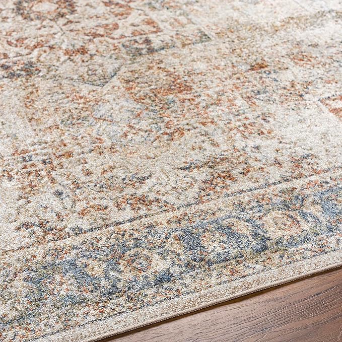 Mark&Day Washable Rugs, 7ft Round Elkton Traditional Burnt Orange Area Rug, Oatmeal Gray Brown Carpet for Living Room, Bedroom or Kitchen (6'7" Round,Machine Washable)