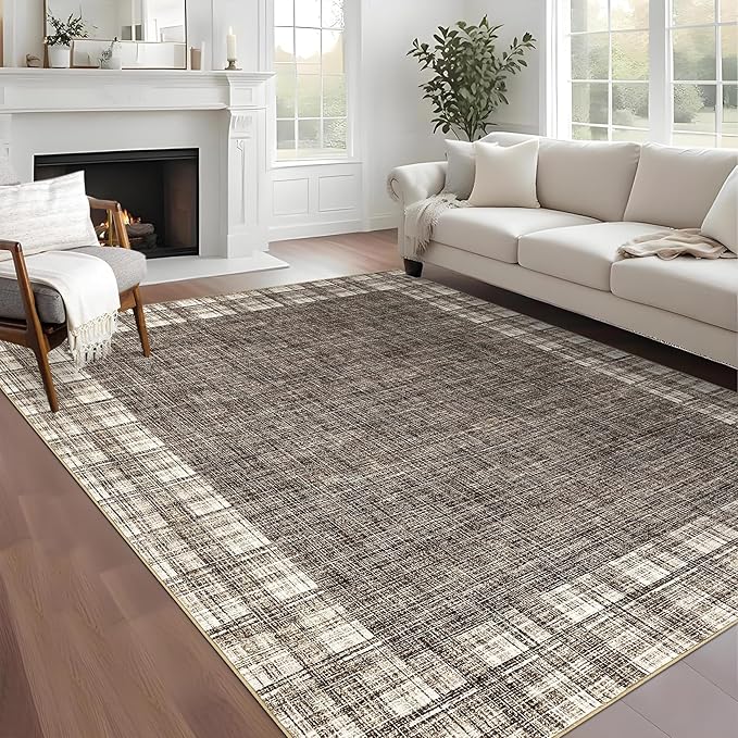 COZYLOOM 10 x 13 Extra Large Area Rug Washable Carpet Vintage Rug Anti-Fatigue Carpet for Living Room,Dining Room, Home Office, Family Room, Playroom（Brown）