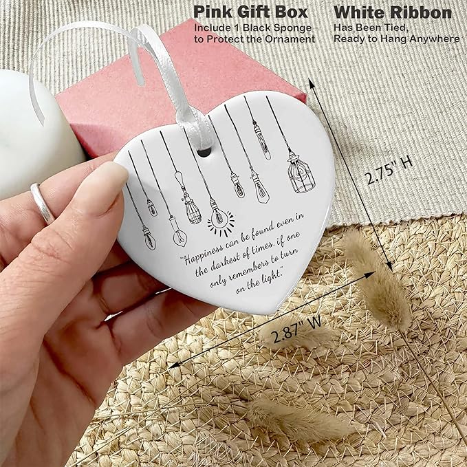 Heart Shaped Christmas Ornament-Positive Affirmations Ornament-Inspirational Quote Reminder Gift for Recovery Get Well Soon Encouragement Keepsake-Motivational Ceramic Decor