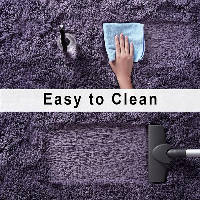 Merelax Soft Modern Indoor Large Shaggy Rug for Livingroom Bedroom Dorm Kids Room Home Decorative, Non-Slip Plush Fluffy Furry Fur Area Rugs Comfy Nursery Accent Floor Carpet 8x10 Feet, Grey-Purple