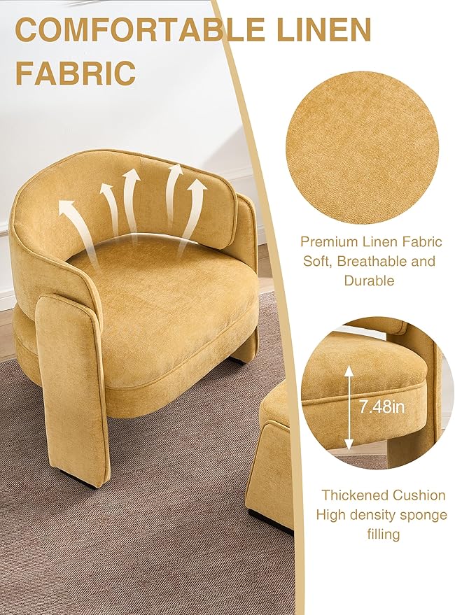 LOULENS Oversized Accent Chair with Ottoman, Modern Upholstered Barrel Chair with Footrest, Comfy Round Armchair for Living Room, Bedroom, Reading Room & Corner (1, Yellow)