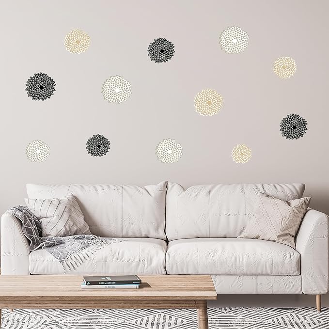 Decalcomania Zinnia Flower Wall Decals - Set of 20 Black Tan Floral Wall Stickers for Living Room Nursery Bedroom Bathroom Decor Removable Peel and Stick Indoor Wall Decor Robin Zingone