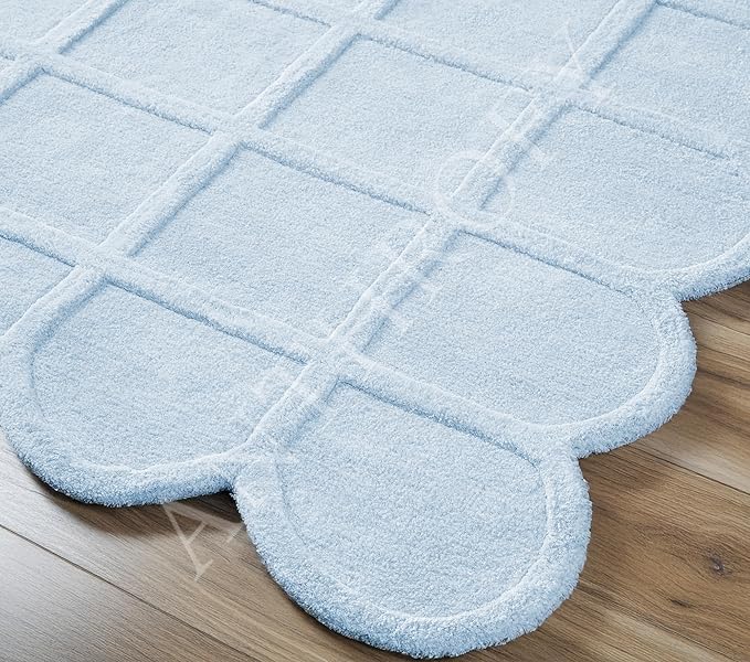 Selena Scallop Area Rug - 8’ x 10' – Handmade Wool Area Rug – Blue Rugs for Living Room, Bedroom – Anti-Skid – Carpets with Non-Slip Natural Backing with 100% Cotton
