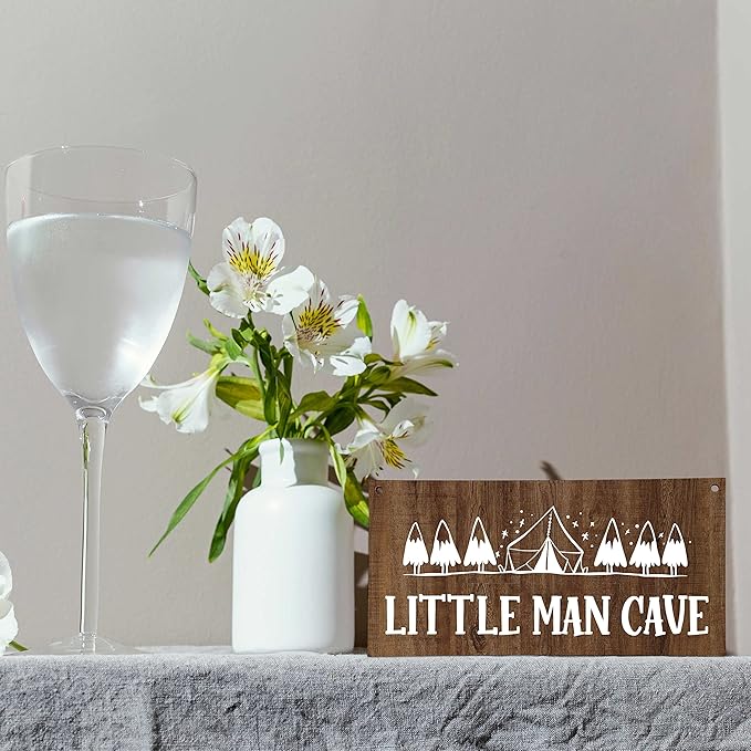 Camping Nursery Decor for Boys, 5"x10" Little Man Cave Wood Sign, Natural Baby Room Wall Decor, Woodland Playroom Decor, Gift for Baby Shower, Toddler Kids Bedroom Living Room Hanging Sign -A03