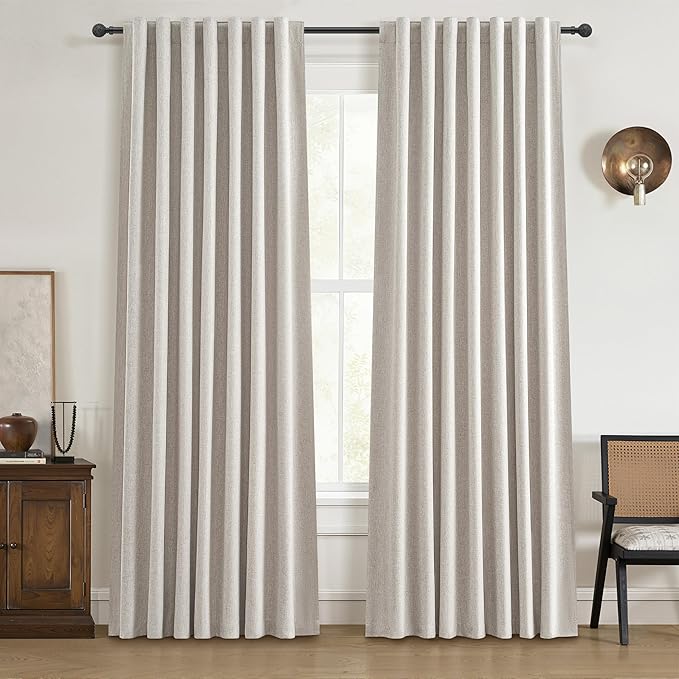Earthy Extra Long 132 Inch Blackout Curtains for Summer Heat, Drop Cloth Curtains Farmhouse Sound Proof Drapes Privacy Room Divider Pleat Ceiling Track Burg Bedroom 11ft(W50 xL132 2 Panels)