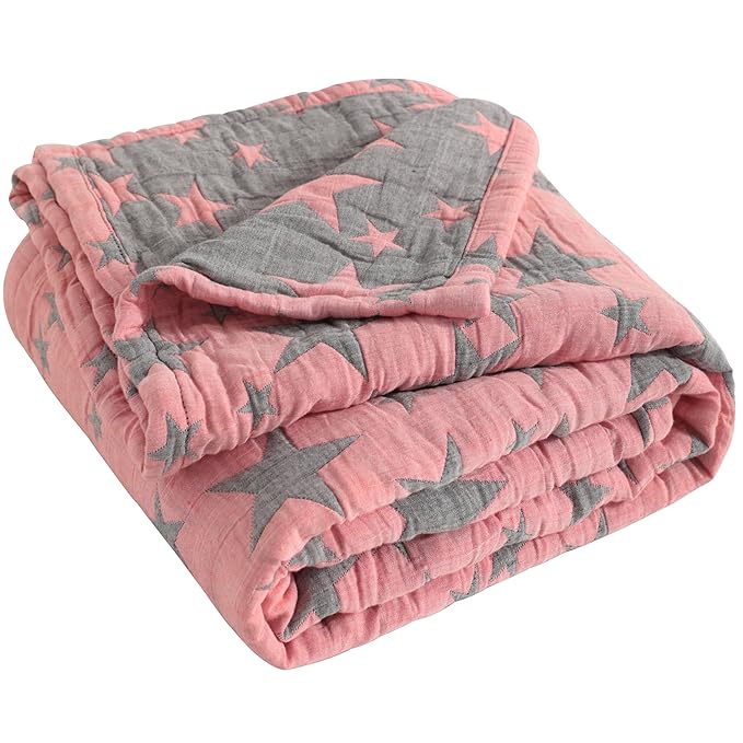 NTBAY 3 Layer Toddler Blanket, Muslin Cotton Jacquard Bed Blankets, Lightweight Thermal Baby Blanket, Super Soft and Warm Crib Blanket for All Seasons, Decoration Gift, 45"x60", Red and Black Star