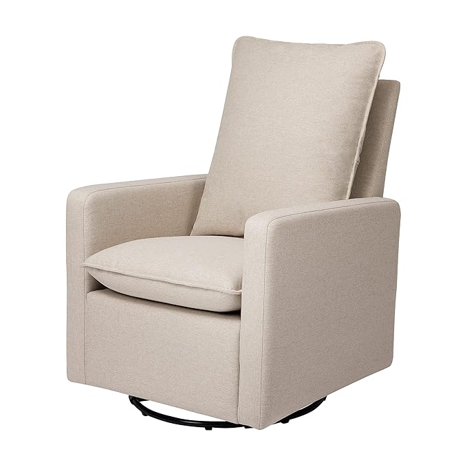 Babyletto Cali Pillowback Swivel Glider in Performance Beach Eco-Weave, Water Repellent & Stain Resistant, Greenguard Gold and CertiPUR-US Certified