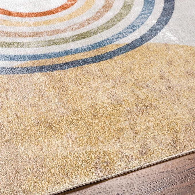 Mark&Day Washable Rugs, 9x12 Eliot Modern Beige Area Rug, Orange Blue Grey Carpet for Living Room, Bedroom or Kitchen (9'2" x 12', Machine Washable)